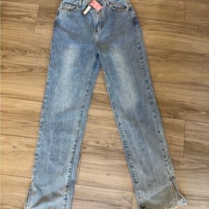 PrettyLittleThing Denim Blue Straight Leg Jeans